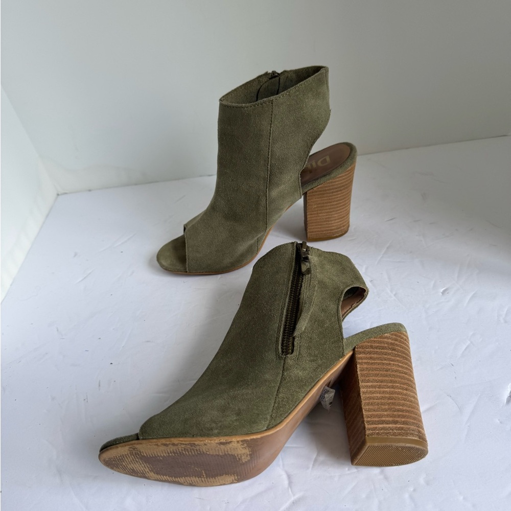 DIBA Zora Side Zip Peep Toe Heel Green Suede Booties size 8.5 - Picture 5 of 13